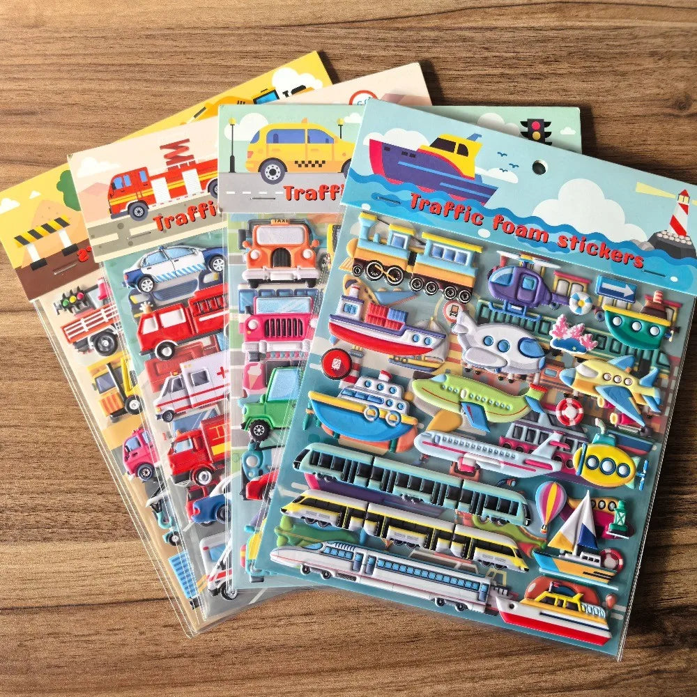9 Styles Cute Double Layer 3D Foam Stickers Alphabet Cars Food Cartoon for Notebook Journal Phone Case Decoration