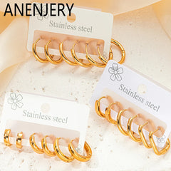 316L Stainless Steel Golden Circle Earrings | Simple Temperament Drop Earrings for Women