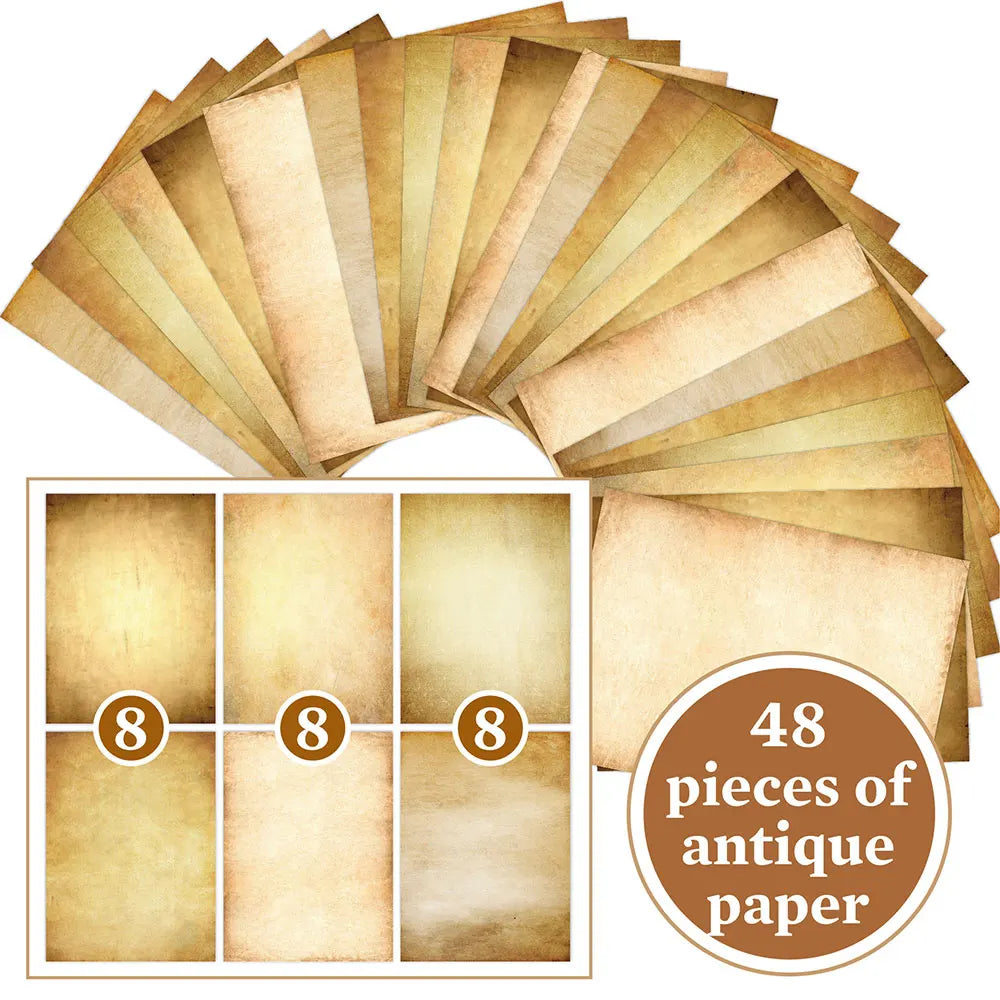 48 Sheets Vintage Scrapbook Paper Set | A4 Retro Junk Journal Collage Supplies close-up view