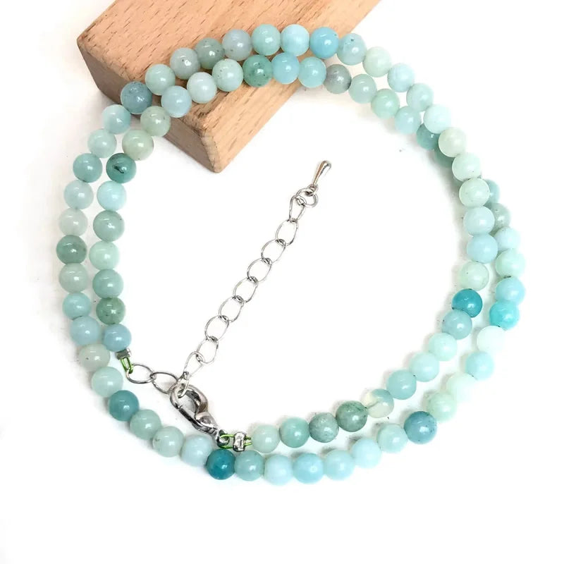 Natural Stone Bead Adjustable Necklace | Agate Opal Tigers Eye Quartz Crystal Jewel additional angle