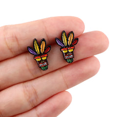 Cool Wolf Stainless Steel Piercing Ear Stud Earrings For Womans Enamel Jewelry Game Ea close-up view