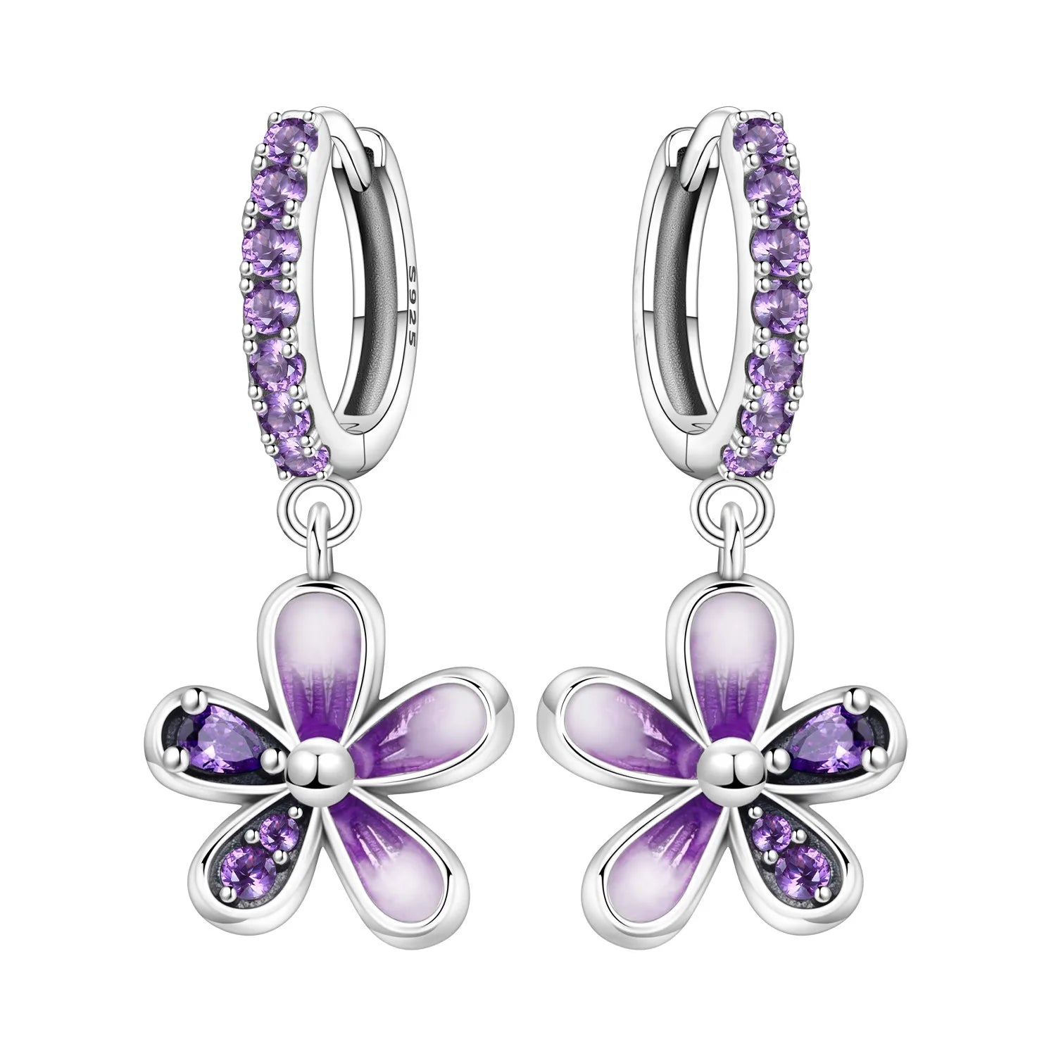 Orstarry Original 925 Sterling Silver Blue Iris Flower Earrings Women Hoop Earring An alternate view