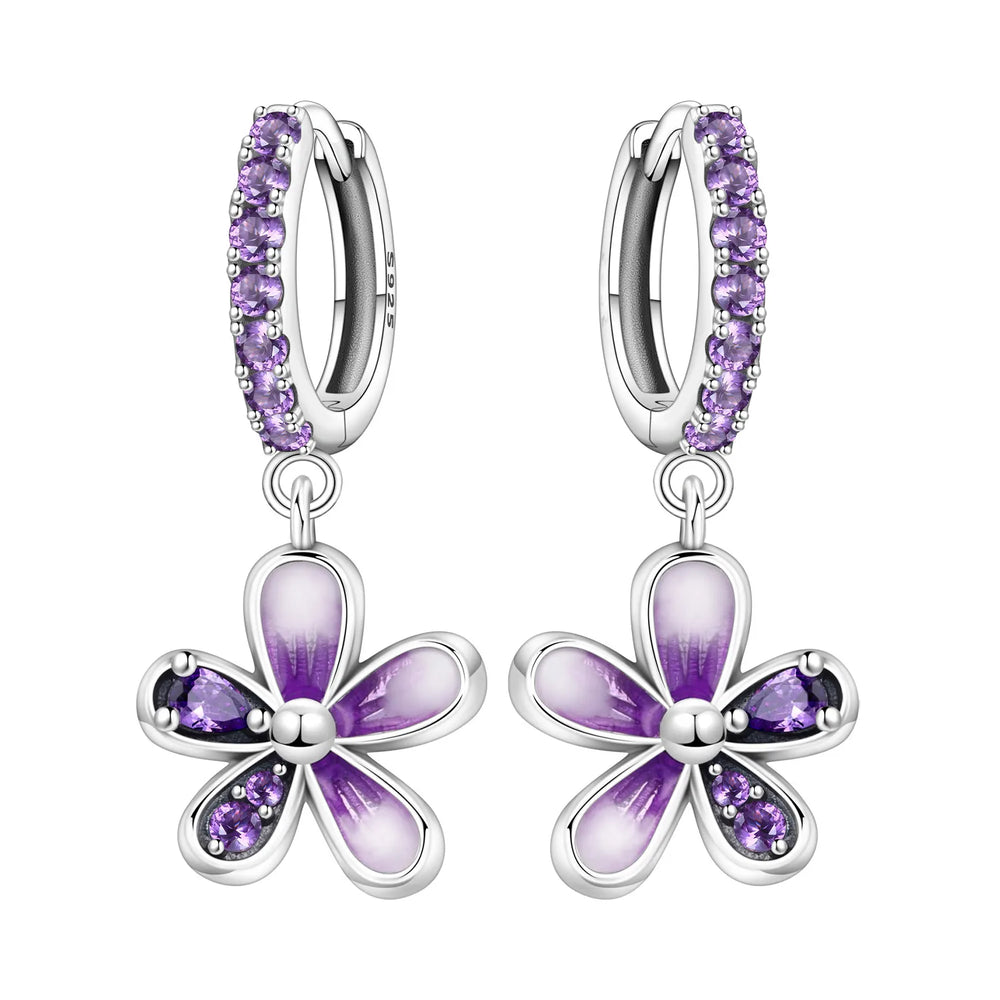 Orstarry Original 925 Sterling Silver Blue Iris Flower Earrings Women Hoop Earring An alternate view
