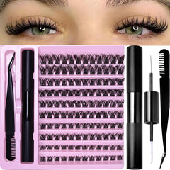 DIY Eyelash Extension Kit Lash Clusters D Curl with Bond and Seal Lash Tweezers Individual Lashes fo