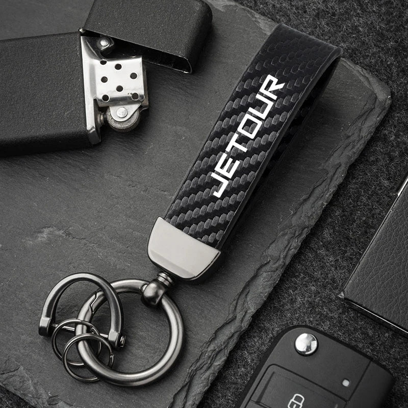 Jetour Keychain Carbon Fiber Style | Microfiber Leather Key Ring detail view
