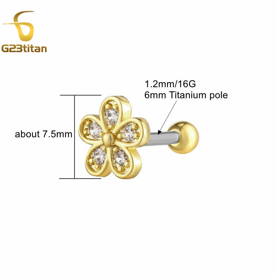 2PC Women's Flower Zircon Stud Earrings 3 Colors Engagement Wedding Jewelry for Cartilag detail view