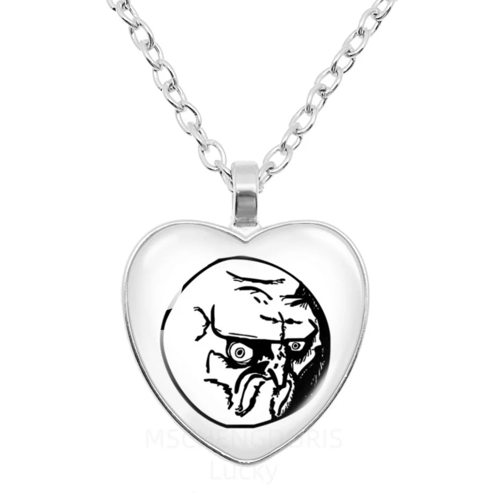 Rage Comic Necklace Derp Face Trollface Funny Meme Cartoon Glass Heart Shape Pendant alternate view