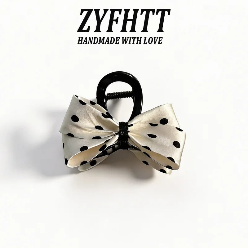 1/2pcs ZYFHTT Classic Black White Polka Dot Bow Hair Clip Claw for Women Elegant Shark Clip Fashion Girl Ponytail Hair Clamp