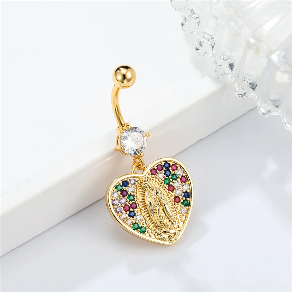 Internal Thread Titanium Navel Rings Dangle CZ Cross Jesus Mother Golden Belly Pierci lifestyle view