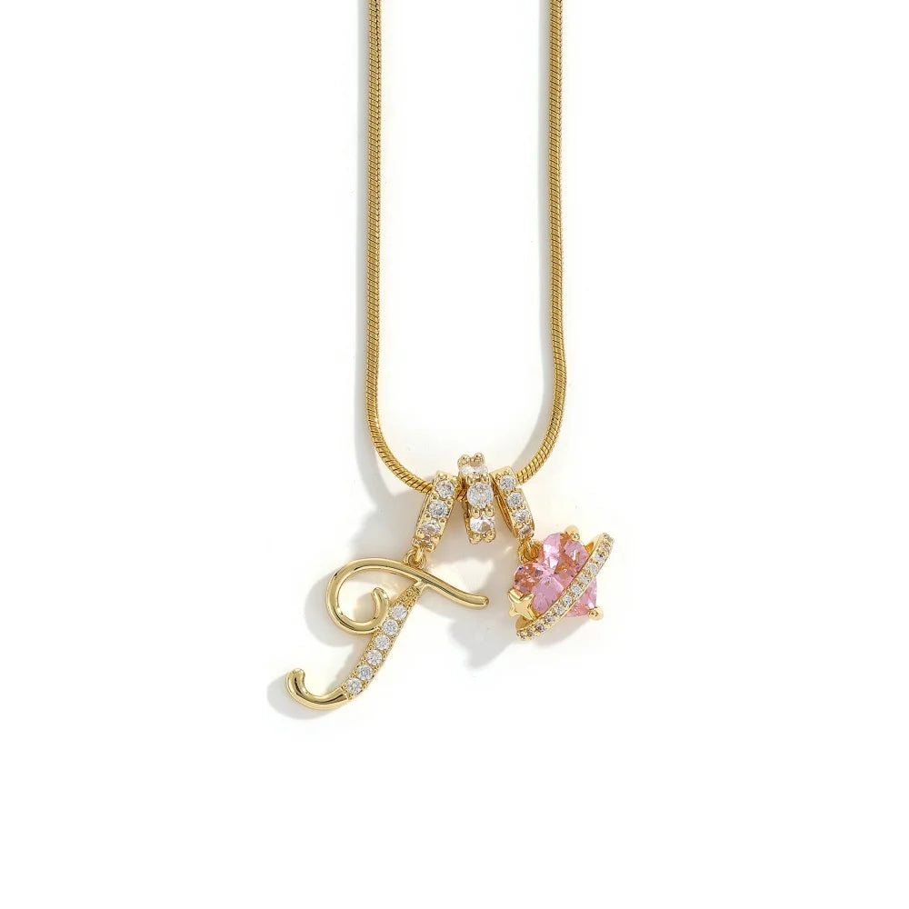 Gold Color Zircon Flower Pendant Necklace Female A-Z 26 Letter Alphabet Wedding Jewel alternate view