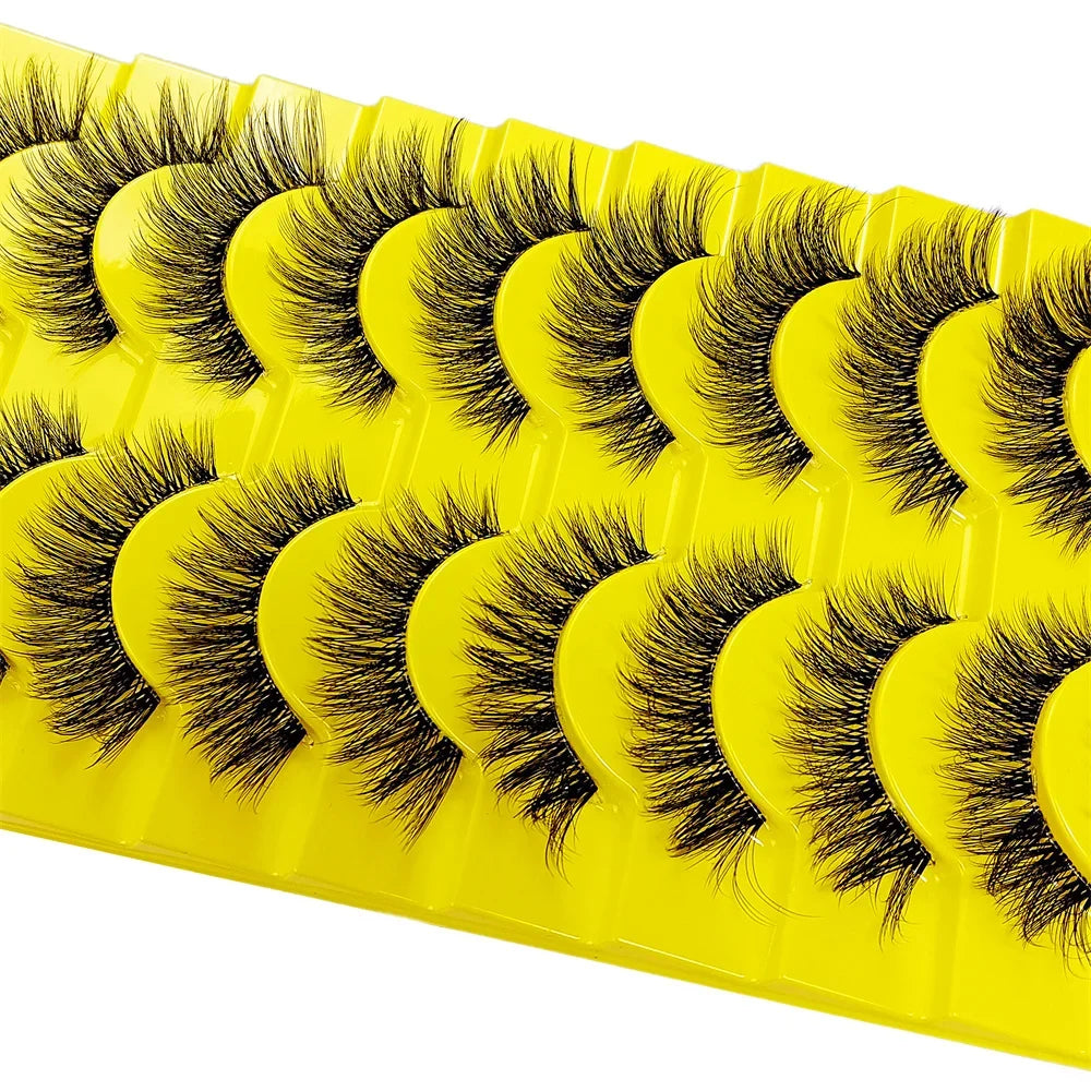 10 Pairs Eyelashes Clear Band Natural Wispy Fluffy Lashes Natural Look Russian Strip L close-up view