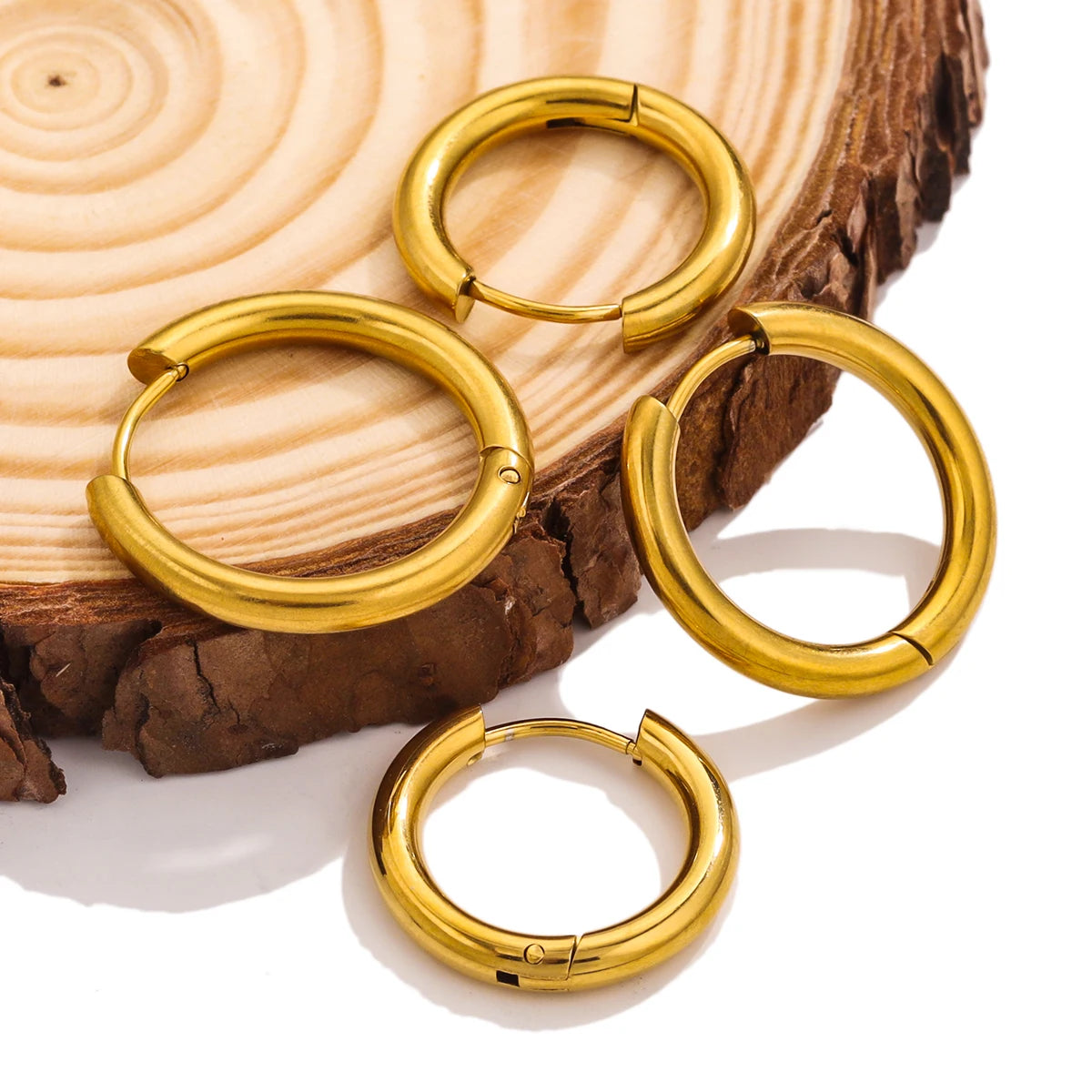 6pcs Stainless Steel 3mm 4mm Hoop Earrings | PVD Gold Plated Korean Round Earrings additional angle