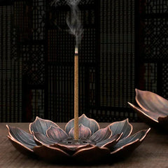 Bronze Lotus Incense Burner | Alloy Stick Holder Plate for Meditation alternate view