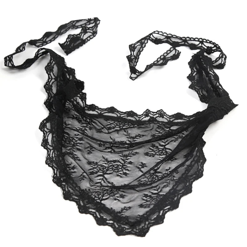 Y2K Women Lace Flower Elegant Skirt Stacked Belt Flower Sweet Triangle Scarf Breathabl close-up view