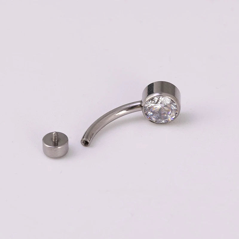 ASTM F136 Titanium Internally Threaded Navel Rings 10mm 12mm with round CZ Belly Butt lifestyle view