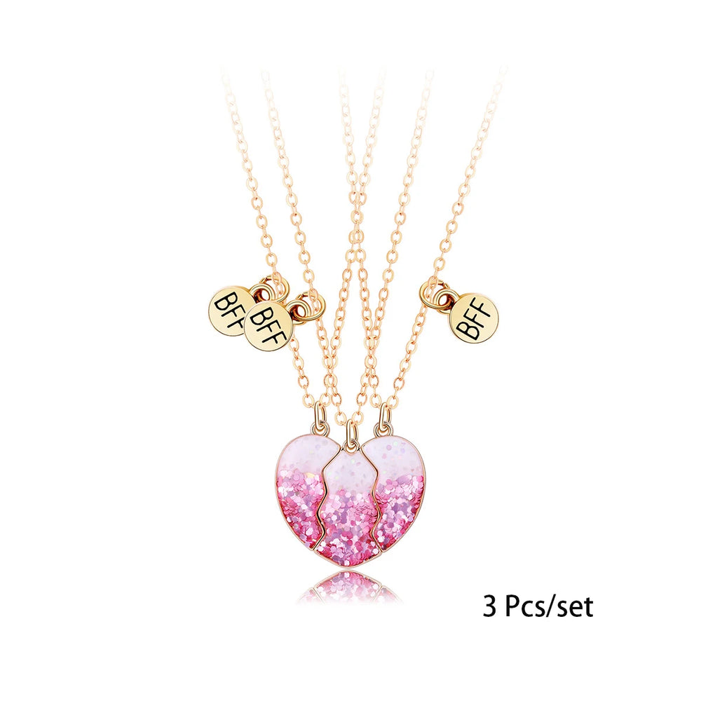 3 Pcs/set Best Friends Pendant Necklace For Woman Magnetic Adjustable Rainbow Daisy Lo close-up view