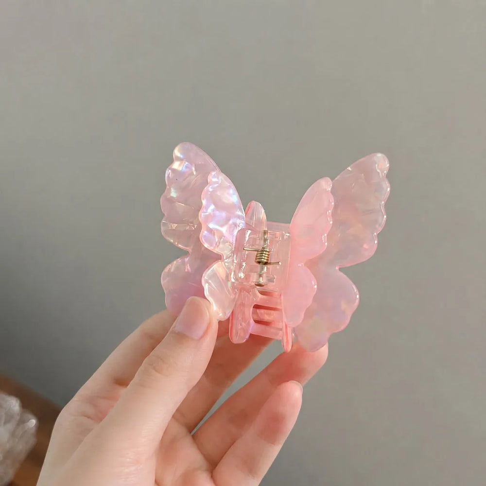 JIVELA Acetate Butterfly Hair Claw Clip Iridescent Mini Jaw Clip for Women Girls Korea close-up view