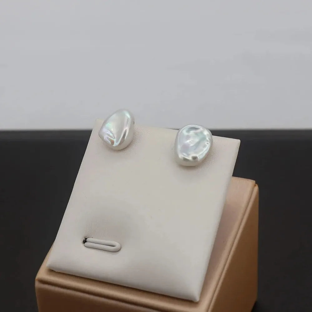 Dainashi 7-8mm Baroque Freshwater Pearl Earrings S925 Sterling Silver Keshi Pearl Stu lifestyle view