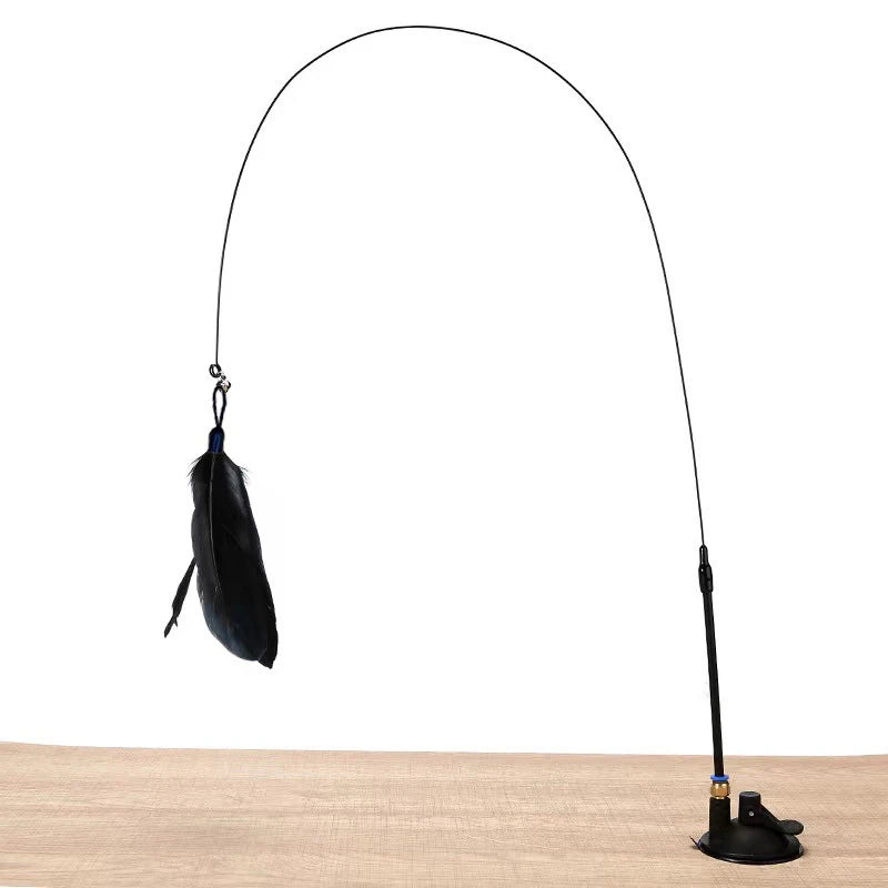 Long Pole Cat Teaser Toy with Steel Wire Feather and Sucker Cute Rotating Kitten Stic alternate view