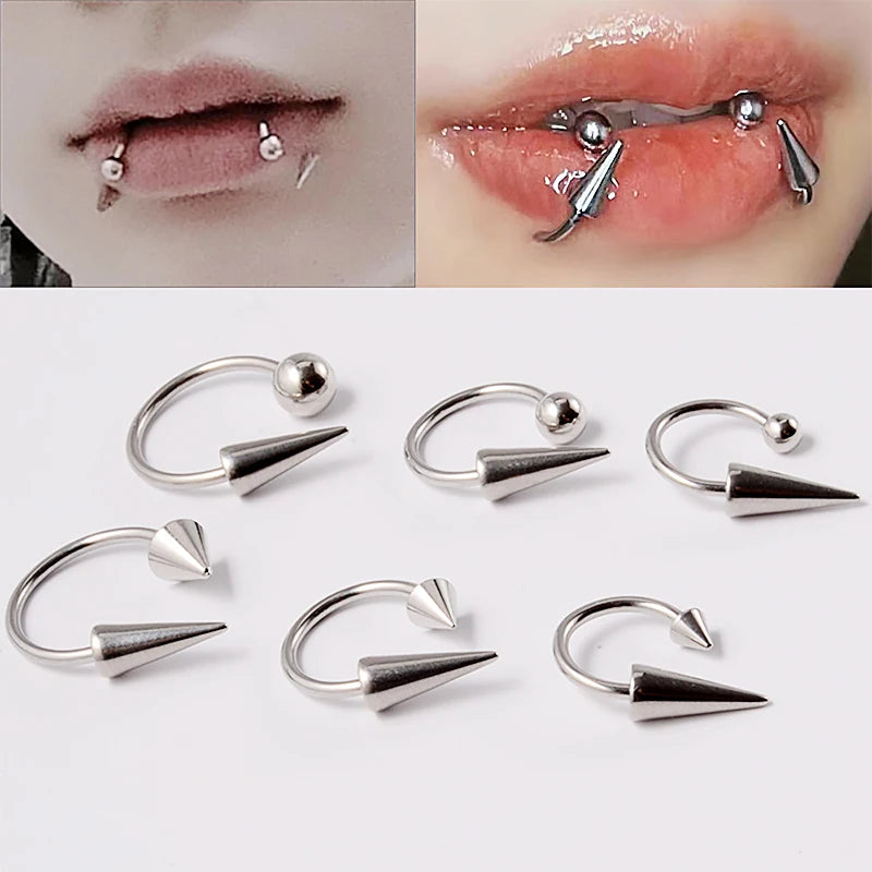 16G Stainless Steel Cone Septum Ring Horseshoe Nose Piercing Spike Lip Tragus Helix Earr detail view