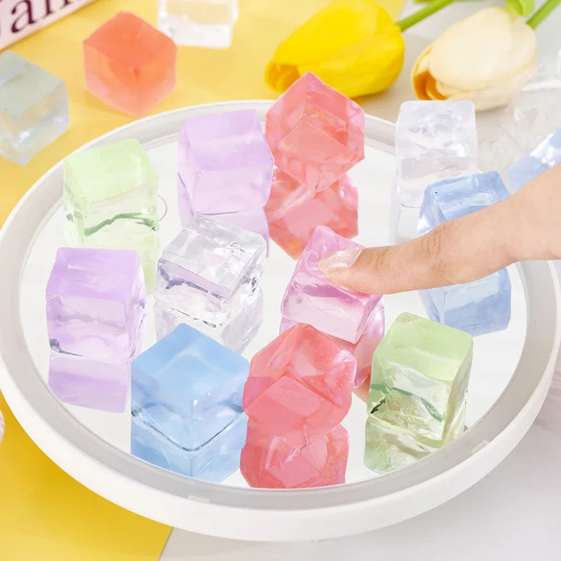 10 Pack Ice Cube Sensory Stress Balls | Mochi Squishies Squeeze Toys for Adults and Ki close-up view