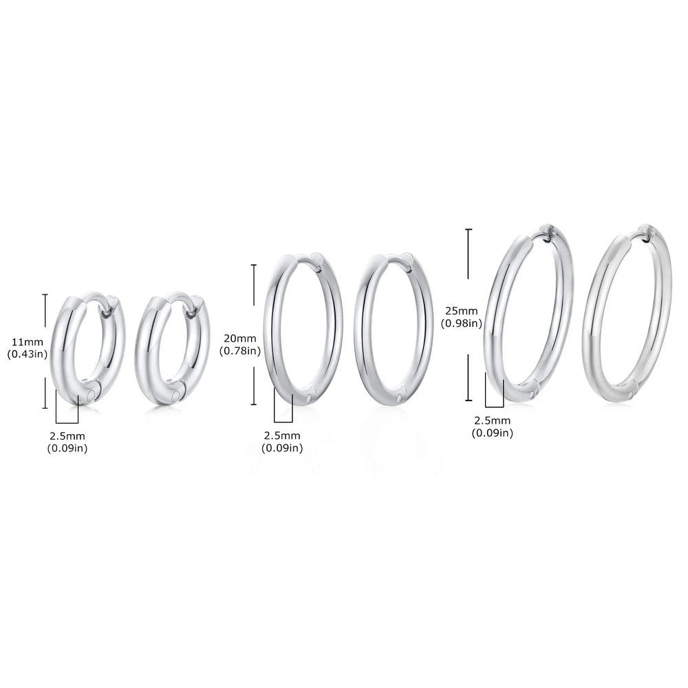 Classic Stainless Steel Hoop Earring for Men Boys | Anti Allergy Metal Huggies Earr additional angle