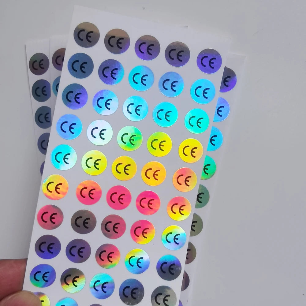 1cm Round CE Sticker | White, Silver, Holographic, Clear Base Circle Label 500pcs detail view