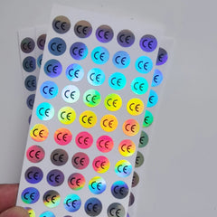 1cm Round CE Sticker | White, Silver, Holographic, Clear Base Circle Label 500pcs detail view