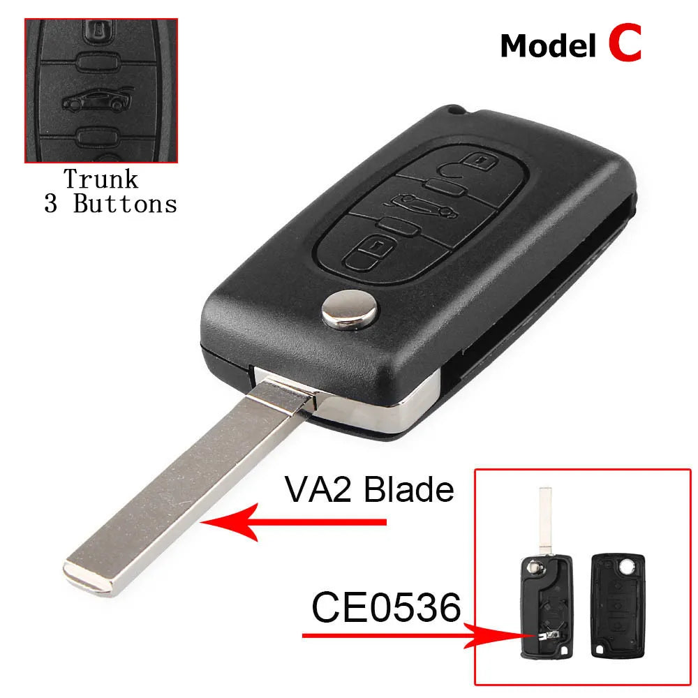Flip Key Shell Case for Peugeot 207 307 308 407 Citroen C2 C3 close-up view