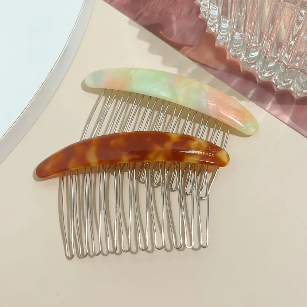 1/2pcs Acetate Metal Hair Combs Clips for Women Girls Side Bangs Upside-down Hairpi additional angle