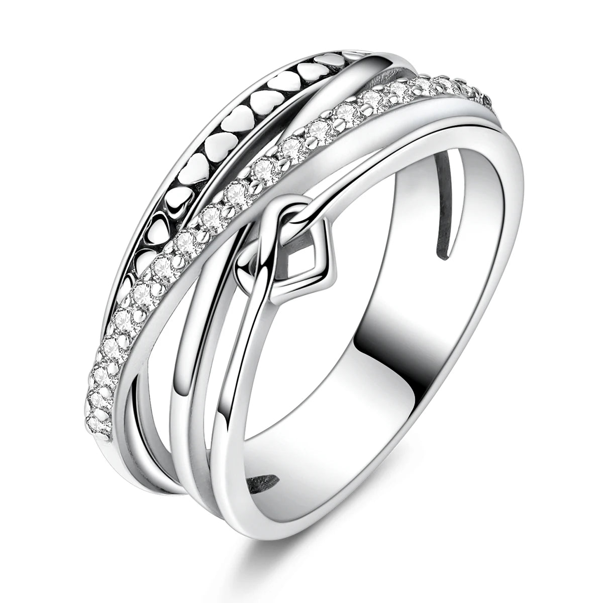 925 Sterling Silver Heart Ring with Cubic Zircon | Geometric Wedding Band for Women lifestyle view