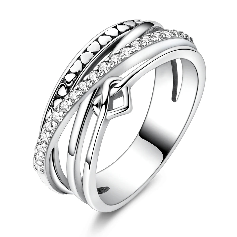 925 Sterling Silver Heart Ring with Cubic Zircon | Geometric Wedding Band for Women lifestyle view