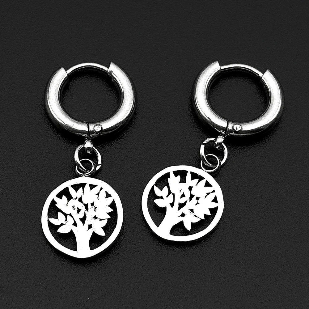 Tree Of Life Drop Earring For Women Men Stainless Steel Gold Color Spiritual Nature In close-up view