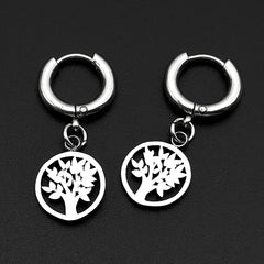 Tree Of Life Drop Earring For Women Men Stainless Steel Gold Color Spiritual Nature In close-up view