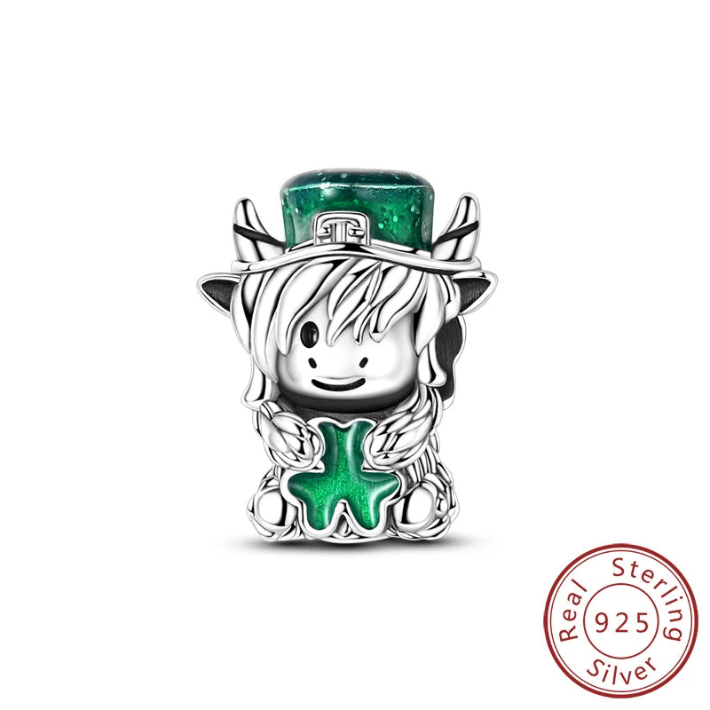925 Sterling Silver Pendant Charms Beads Green Four-leaf Clover Love Family Tree Ch additional angle