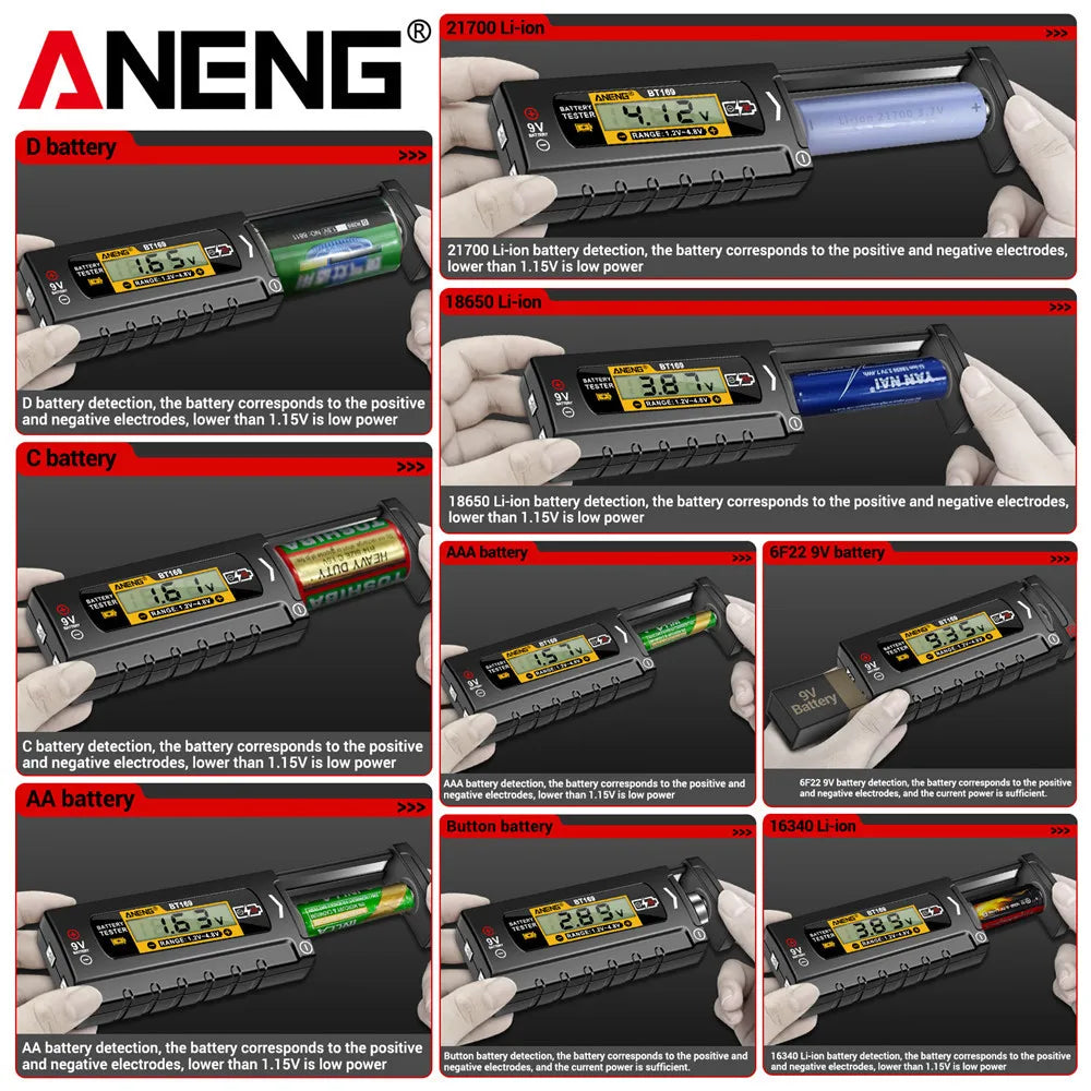 ANENG BT169 Battery Level Tester | Digital Display, No Power Required, Portable ABS T lifestyle view