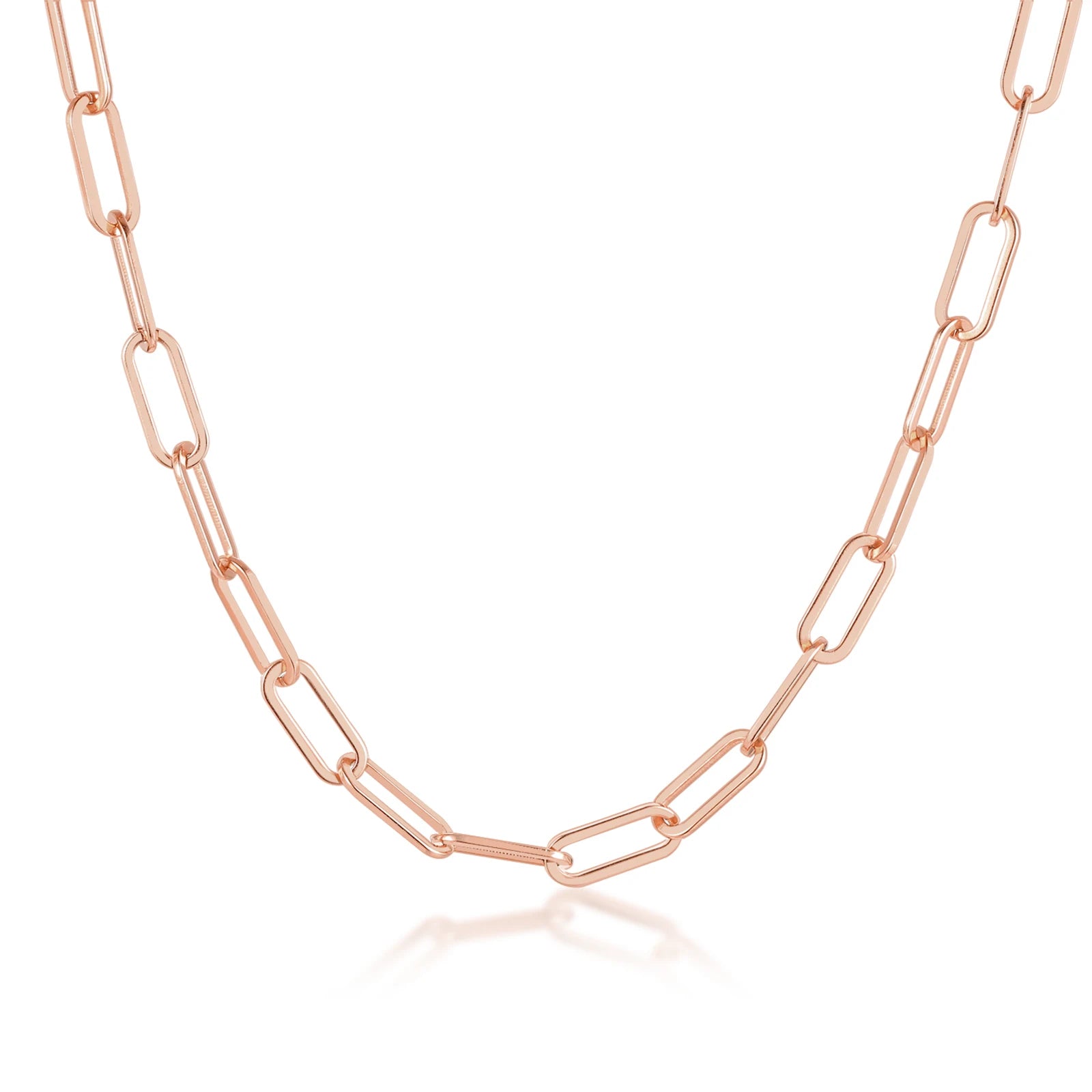 Vnox chic paperclip chain necklaces for women, rose gold color stainless steel rectang close-up view