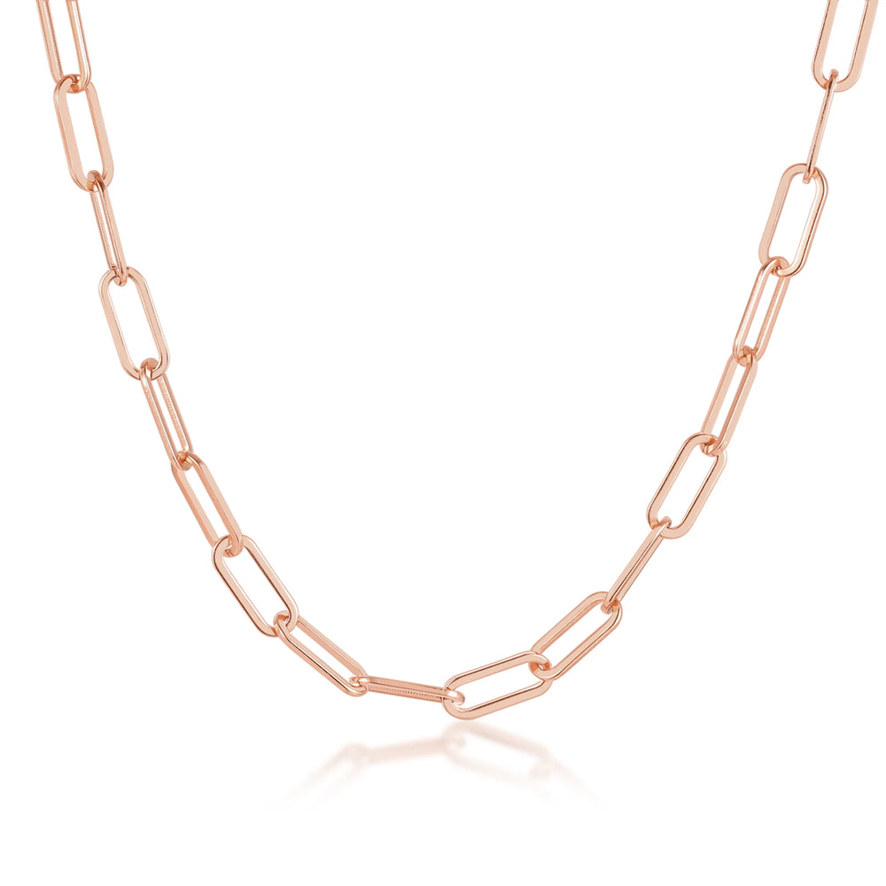 Vnox chic paperclip chain necklaces for women, rose gold color stainless steel rectang close-up view