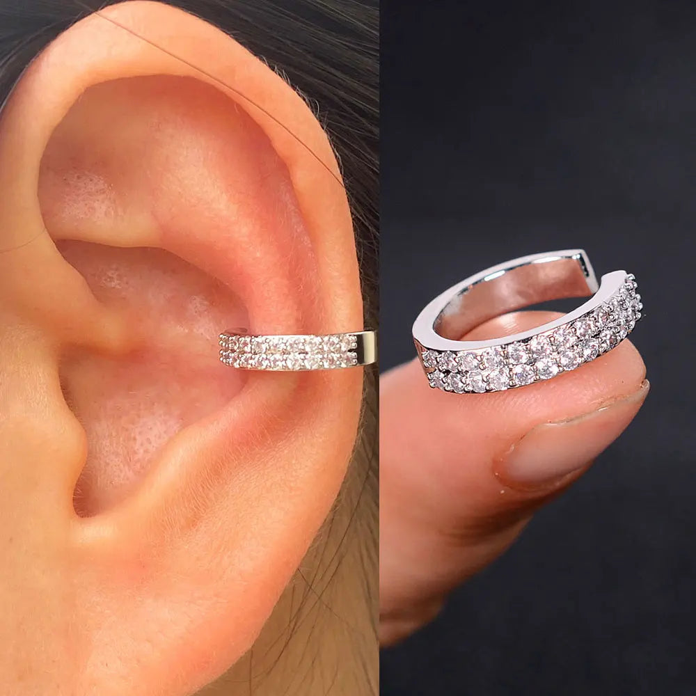 Geometric Rainbow CZ Cuff Clip On Earrings for Women