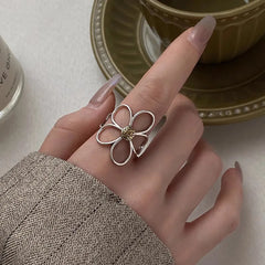 VENTFILLE 925 Sterling Silve Flower Ring for Women Gift Hollow Out Design Retro Hip Ho close-up view