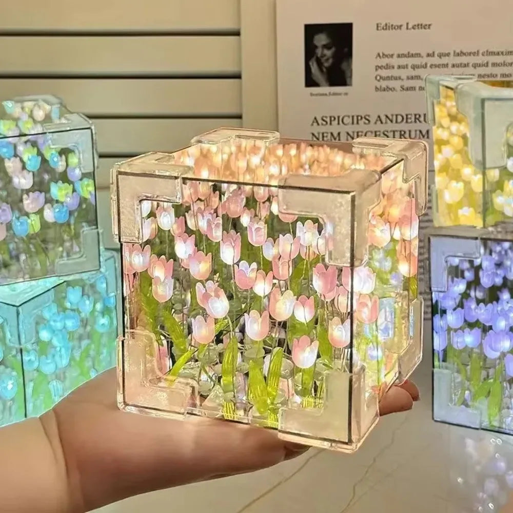 DIY Tulip Mirror Cube Lamp | Handmade Night Light for Bedroom Decor alternate view