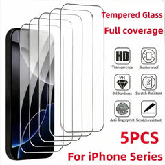 5Pcs HD Tempered Glass Screen Protector For iPhone 11 12 13 14 15 16 17 Pro Max 14 15 16 Plus 16 Air Glass Anti-Scratch Film