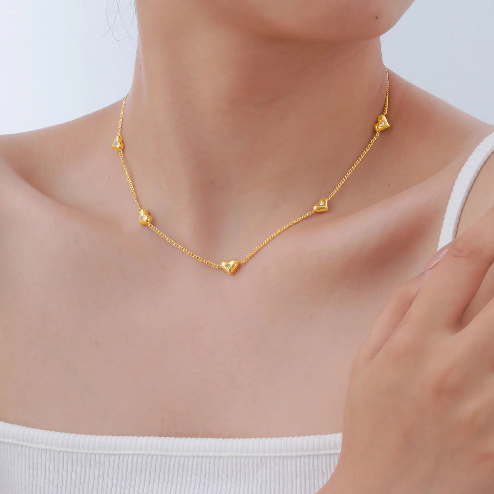 Layered Heart Pendant Necklace | Stainless Steel Minimalist Jewelry for Women close-up view