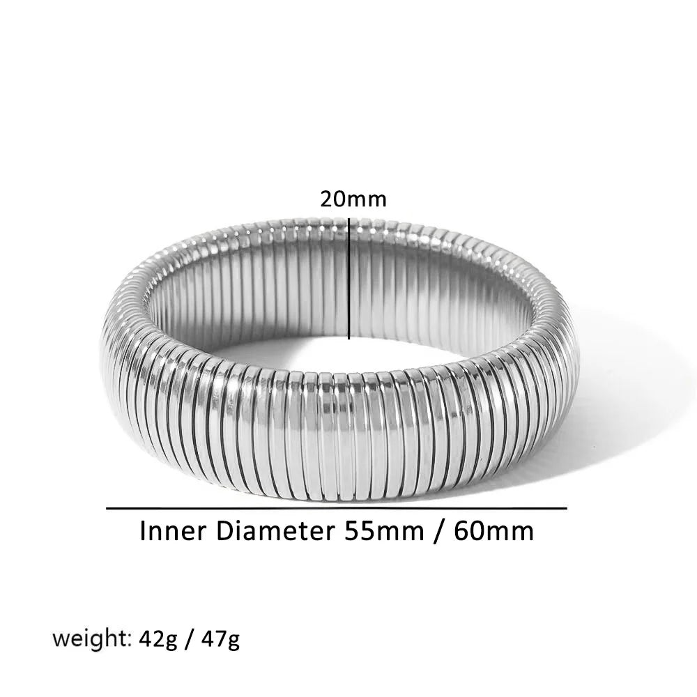 304L Stainless Steel Elastic Bracelet Women 18k Gold Plated Charm Punk Wide Chunky Me alternate view