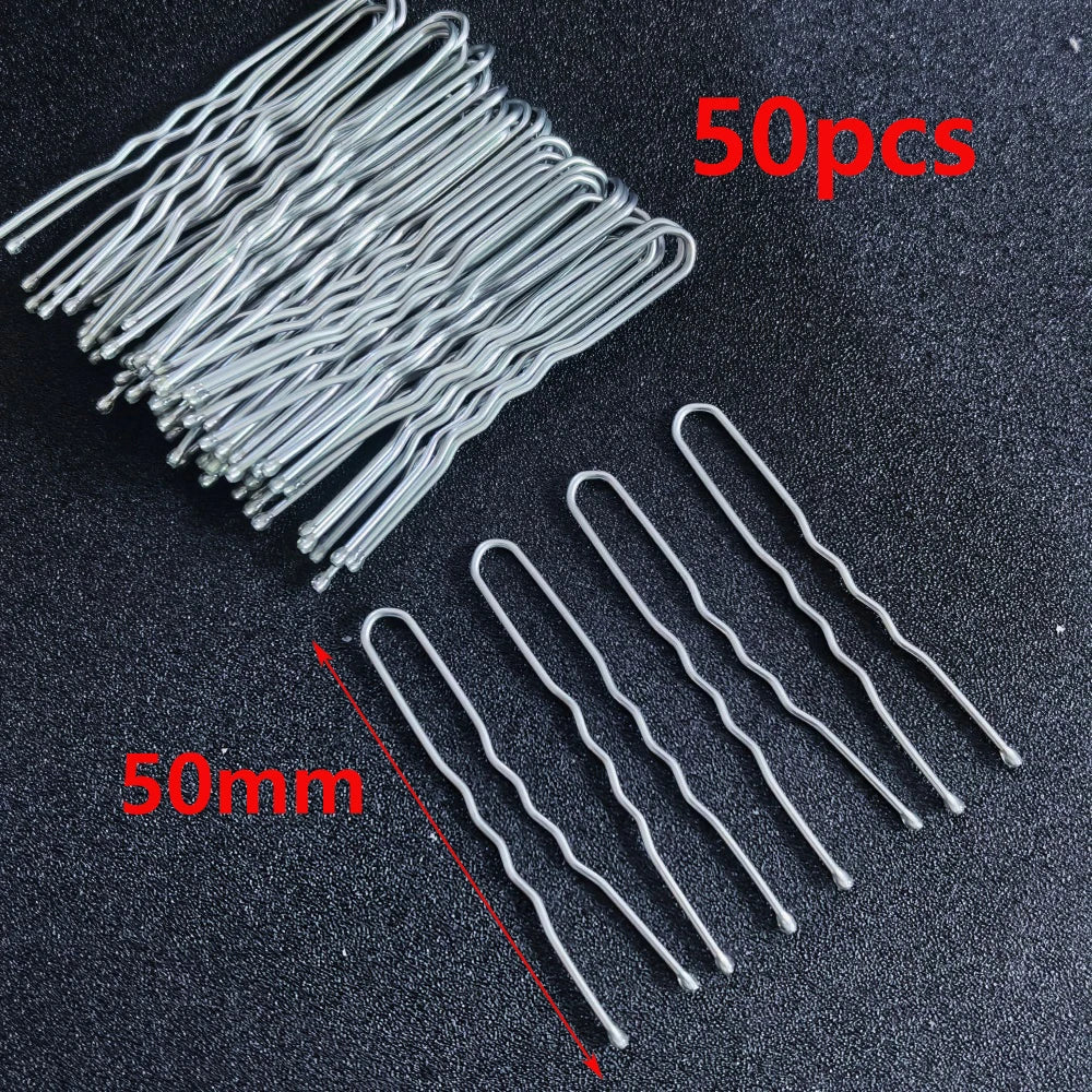 50pcs Silver Color Metal U Shaped Hair Clips Wedding Bridal Bobby Pins Alloy Waved Hairp detail view