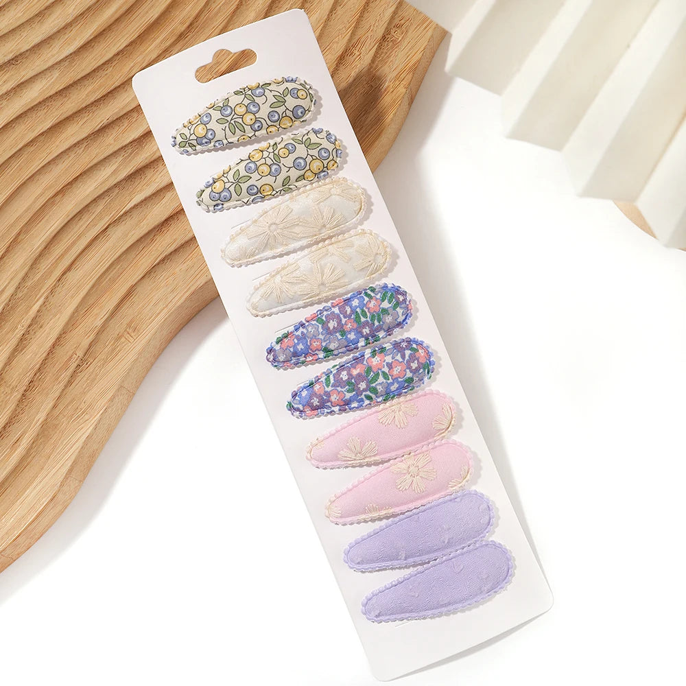 10Pcs/Lot Fresh Print Cotton Alloy Hair Clips for Kids Fabric Plaid BB Hairpins Girl Hai detail view