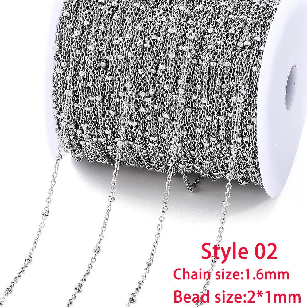 No Fade 2Meters Stainless Steel Chain Cross Chain with Beads for DIY Necklace Bracelet close-up view