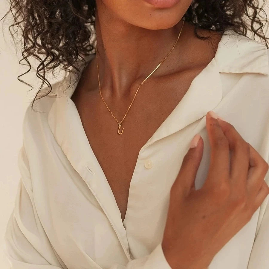 A-Z Initial Necklace 18K Gold Plated Necklace Cute Letter Stainless Steel Necklace fo alternate view