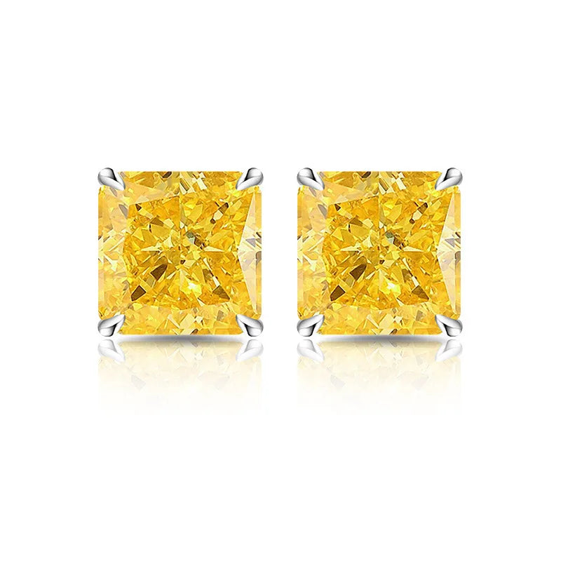 High Carbon Diamond Square 925 Sterling Silver Stud Earrings Premium Color Ice Flower Cu detail view