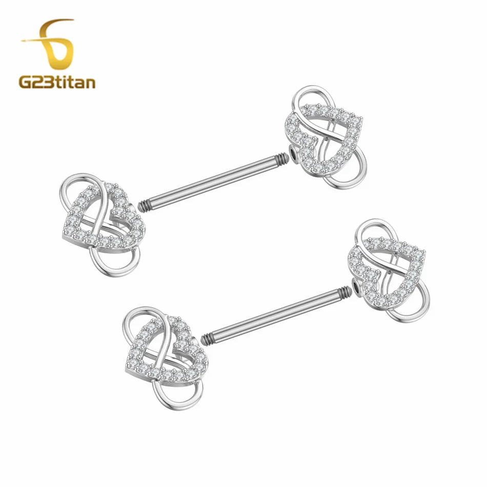 G23titan 2pcs Infinity Love Heart Nipple Piercing Ring 14G Surgical Titanium Barbell alternate view